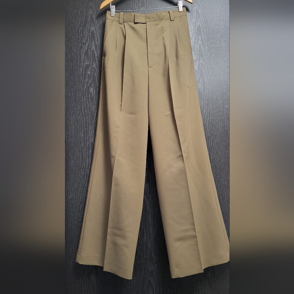 Zara High Waist Wide Leg Pants in Olive Green Sz M